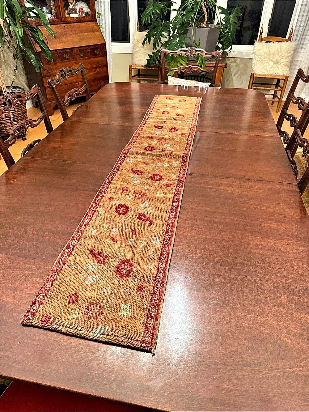 Floral Table Runner in Brown & Red